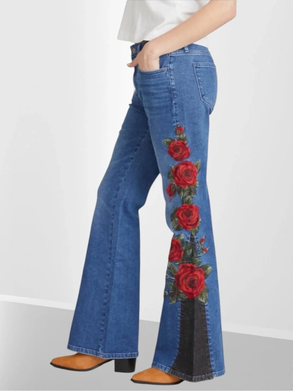 DRIFTWOOD Farrah Embroidered Rose Flare Jeans Women’s Size 29 - Picture 1 of 7